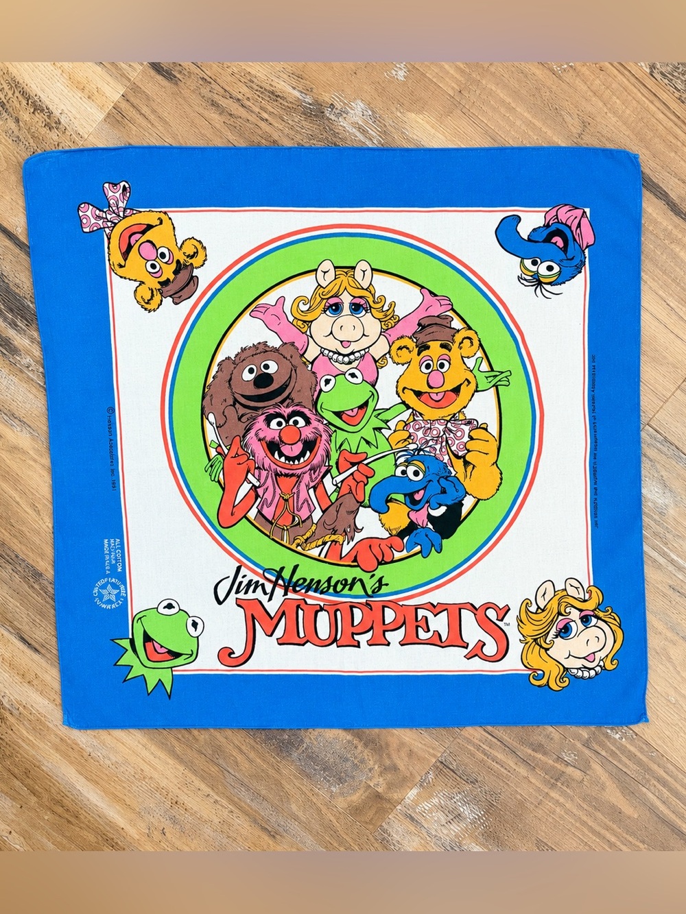 Vintage Jim Henson Muppets Scarf Bandana Handkerchief 22x22 Cotton Piggy Animal